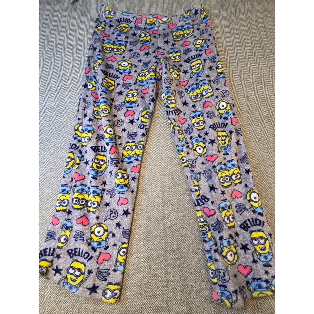 Universal Studios Fleece Pajama Pants Womens L 12-14 Gray Elastic Waist Pull On